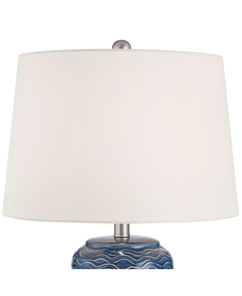 360 Lighting Waves Tall Modern Coastal 3-Way Table Lamps Set of 2 Blue Ceramic White Shade Living Room Bedroom Bedside