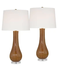 360 Lighting Shannon High Stripe Ceramic Gourd Table Lamp Set of 2