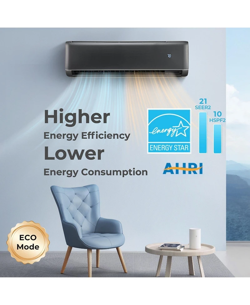 Vebreda Energy Star 24000 Btu 21 SEER2 208-230V Mini Split Air Conditioner and Heater With Wifi