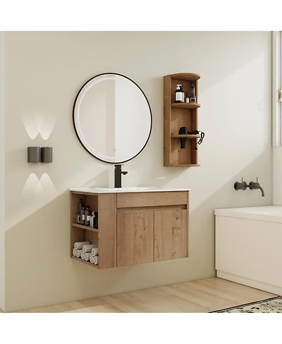 Sillysis Wall Mounted Bathroom Vanity with Sink, Double Door Soft Close Cabinet and 3-Tier Storage Rack for Modern Bathroom