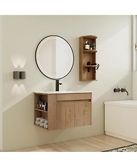 Sillysis Wall Mounted Bathroom Vanity with Sink, Double Door Soft Close Cabinet and 3-Tier Storage Rack for Modern Bathroom