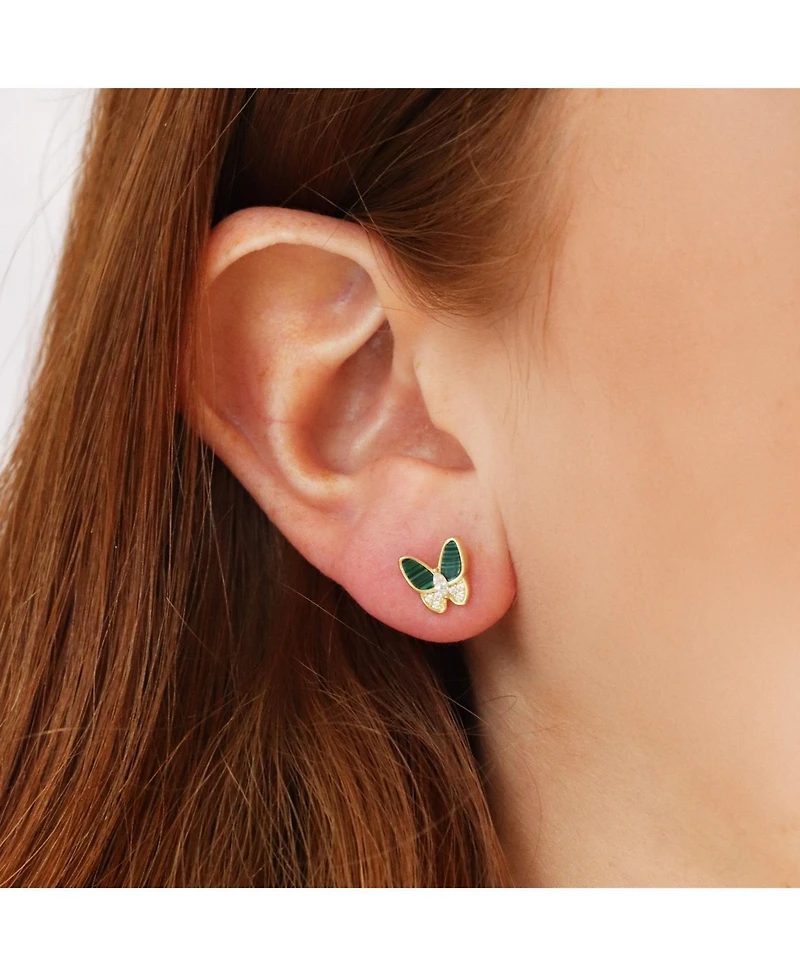 The Lovery Malachite Cz Butterfly Stud Earrings 14K Gold-Plated Sterling Silver