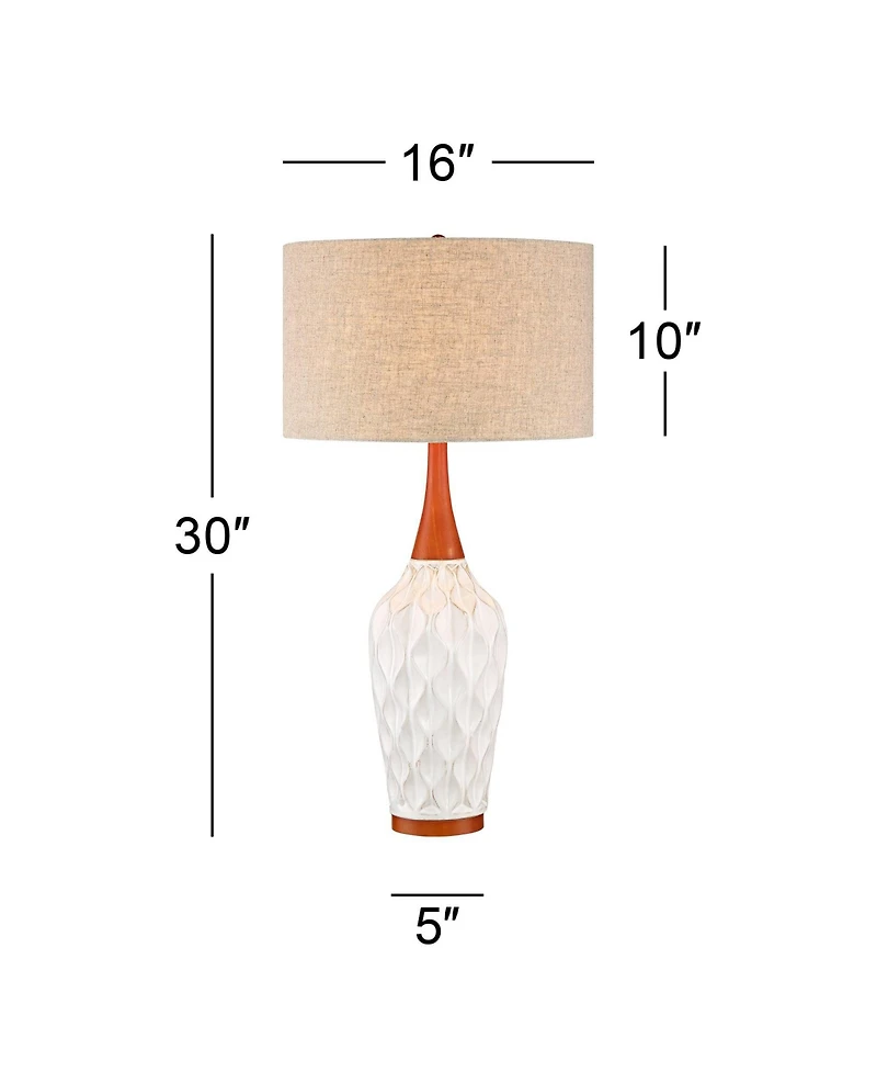 360 Lighting Rocco Modern Mid Century Table Lamps Tall Set of 2 White Ceramic Tan Fabric Drum Shade for Bedroom Living Room Bedside Nightstand