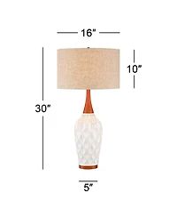 360 Lighting Rocco Modern Mid Century Table Lamps Tall Set of 2 White Ceramic Tan Fabric Drum Shade for Bedroom Living Room Bedside Nightstand