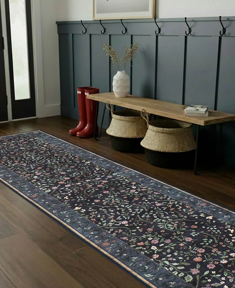Hunter Eleanor Washable Non-Slip Printed Chenille Runner Rug