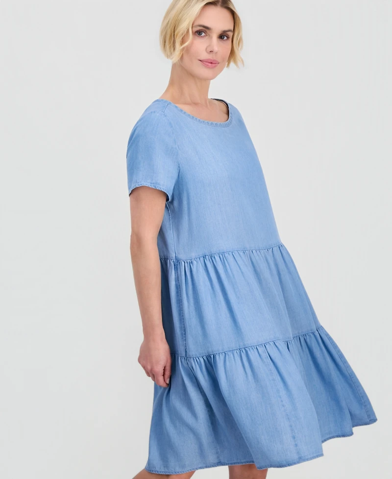 Style & Co Petite Round-Neck Tiered Short-Sleeve Dress, Macy's Exclusive