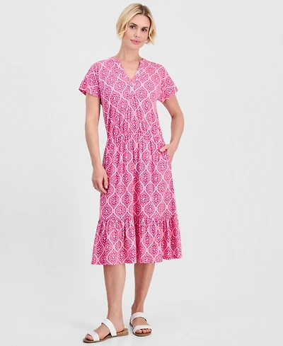 Style & Co Petite Printed V-Neck Midi Dress, Macy's Exclusive