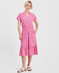 Style & Co Petite Printed V-Neck Midi Dress, Macy's Exclusive