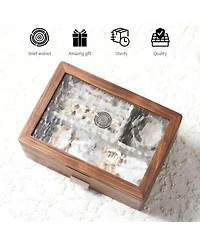 Yigii Solid Cherry Wood 2-Layer Jewelry Organizer with Glass Lid