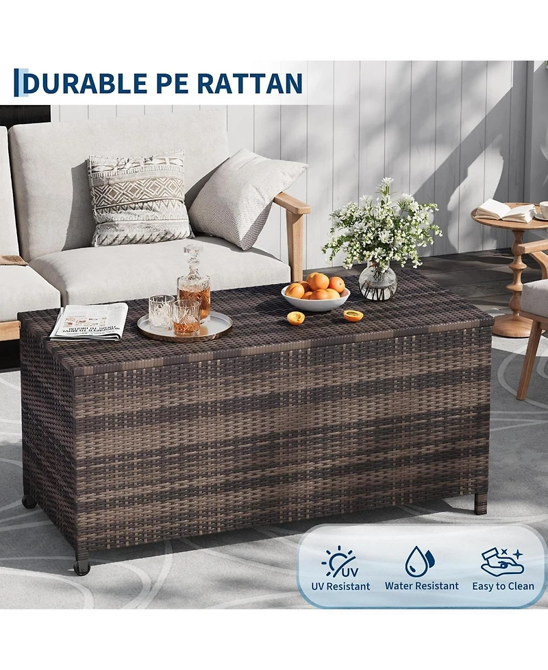 gaomon 125-Gallon Outdoor Deck Box with Wheels and Liner, Wicker