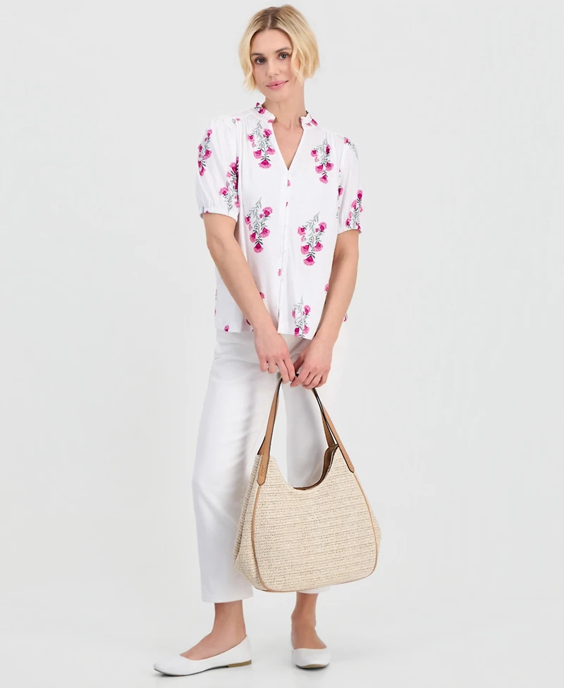 Style & Co Petite Floral-Print Puff-Sleeve Top, Macy's Exclusive