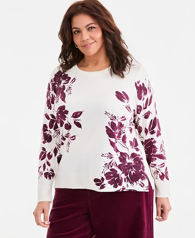 Style & Co Plus Floral Crewneck Long Sleeve Sweater, Macy's Exclusive