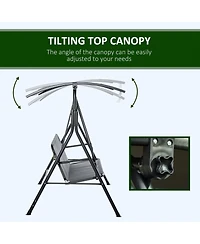 Outsunny Outdoor Patio Swing Chair, Seats 3 Adults, Adjustable Sun Shade Canopy, Strong Steel Frame, Comfortable Rocker Bench, Grey