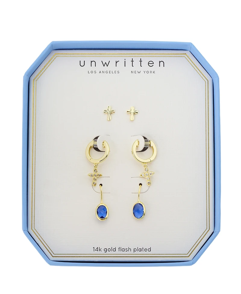 Unwritten Cubic Zirconia Cross Pendant Earring Trio Set