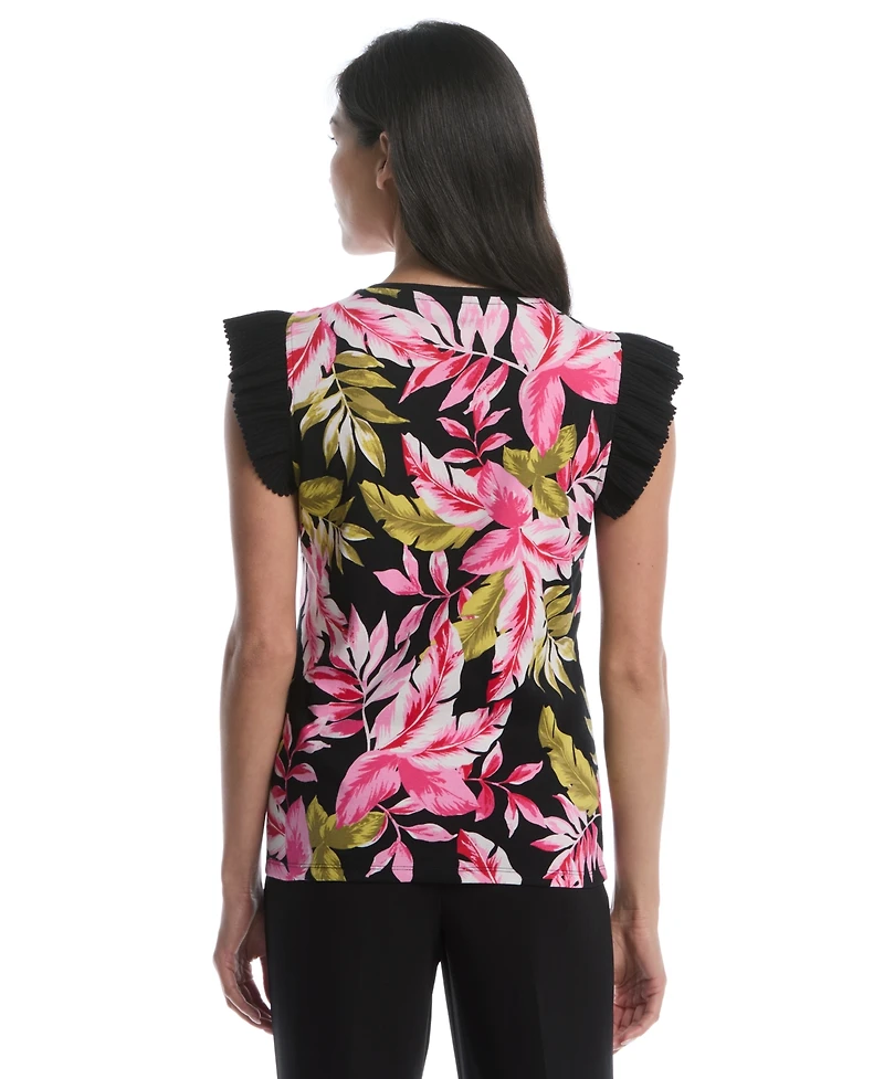 Rafaella Petite Tropical Print Ruffle Cap-Sleeve Top