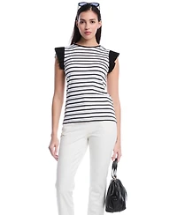 Rafaella Petite Striped Ruffle Cap-Sleeve Top