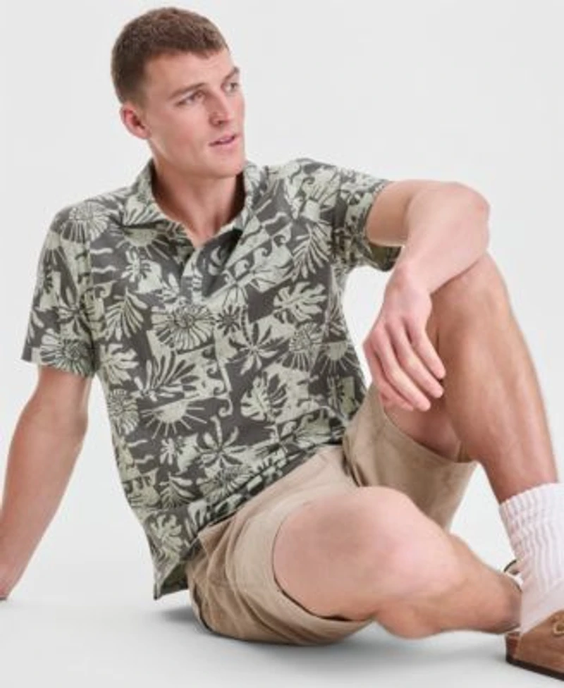 Sun Stone Mens Palm Print Polo Shirt Rustic Khaki Dan Linen Shorts Macys Exclusive