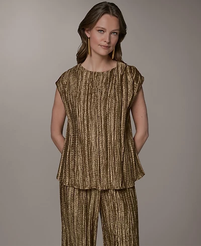 Donna Karan New York Women's Crewneck Pleated Novelty Blouse