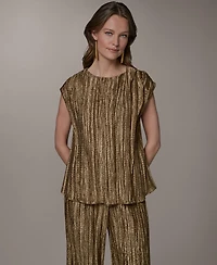 Donna Karan New York Women's Crewneck Pleated Novelty Blouse