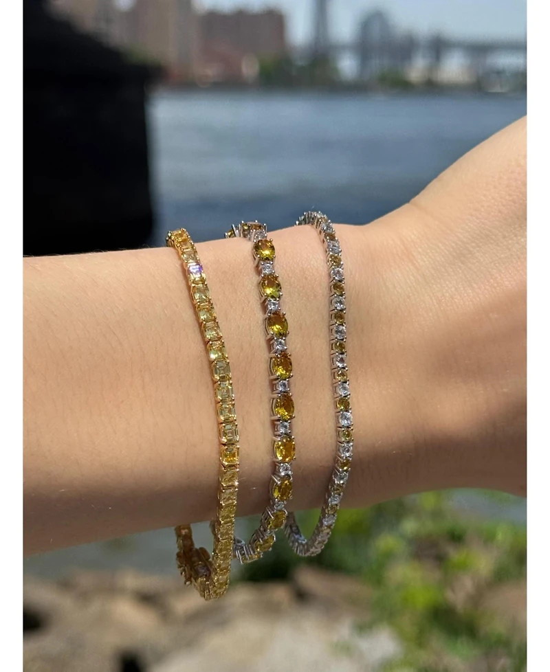 Suzy Levian Sterling Silver Oval-Cut Sapphire & Created White Tennis Bracelet