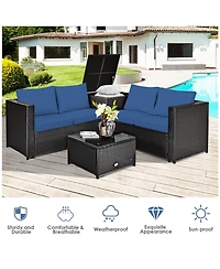 Costway 4PCS Patio Rattan Furniture Set Cushioned Loveseat Storage Table