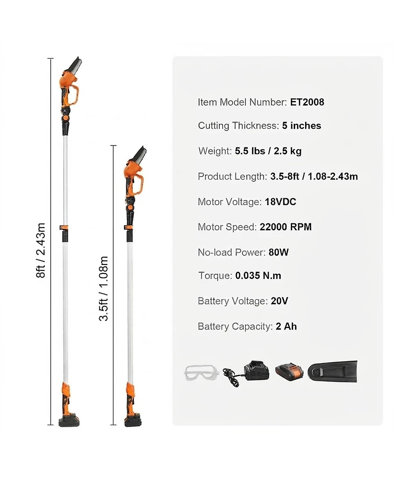 Inolait 2-in-1 Cordless Pole Saw and Mini Chainsaw 20V 5in Cutting Capacity for Trimming