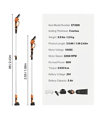 Inolait 2-in-1 Cordless Pole Saw and Mini Chainsaw 20V 5in Cutting Capacity for Trimming