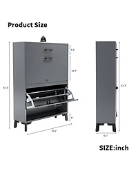 Rainsken Shoe Cabinet, Freestanding Organizer with 2 Flip Drawers, Hidden Storage Rack for Doorway, Hallway and Closet