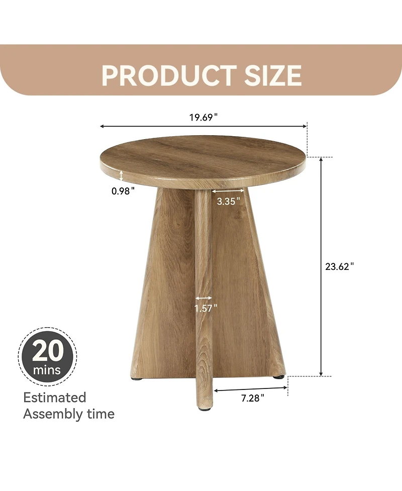 Tribesigns Round End Table, 19.7" Small Wooden Couch Side Table with Sculptural Base, Modern Farmhouse Bedside Nightstand Accent Table