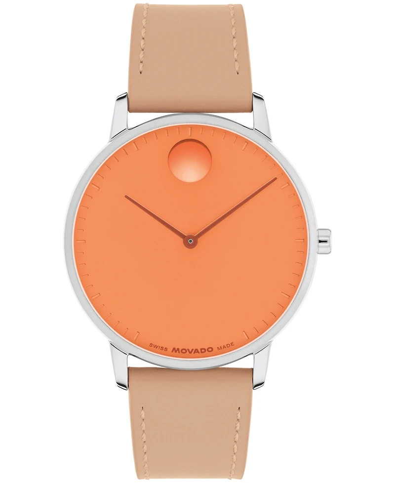 Movado Men's Face Swiss Quartz Nougat Leather Watch 39mm