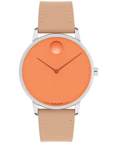 Movado Men's Face Swiss Quartz Nougat Leather Watch 39mm