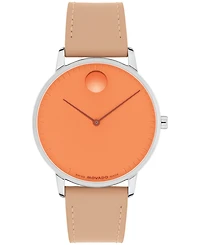 Movado Men's Face Swiss Quartz Nougat Leather Watch 39mm