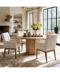 Maison Boucle Upholstered Dining Arm Chairs Set of 2, High Back, Solid Wood