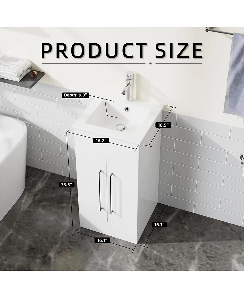 Sillysis White Freestanding Bathroom Vanity with Sink, Soft Close 2-Door Storage Cabinet for Small Modern Bathroom