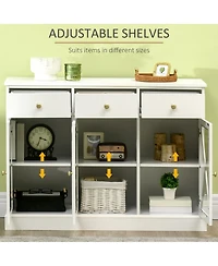 Homcom 45" Farmhouse Sideboard Buffet Cabinet with Glass Doors and 3 Drawers,
