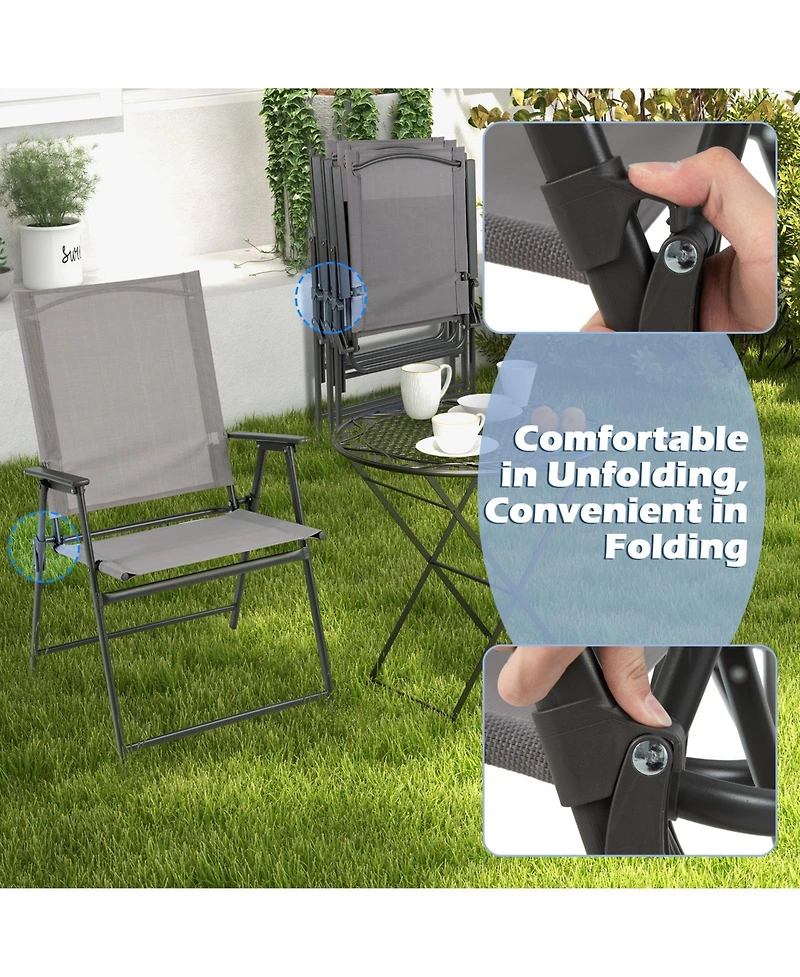 Slickblue 2 Pieces Patio Folding Chairs with Armrests for Deck Garden Yard