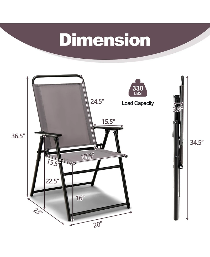 Slickblue Outdoor Folding Sling Chairs Set of 4 with Armrest and Backrest