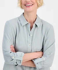 Style & Co Petite Perfect Button-Front Roll-Tab Cotton Shirt, Macy's Exclusive