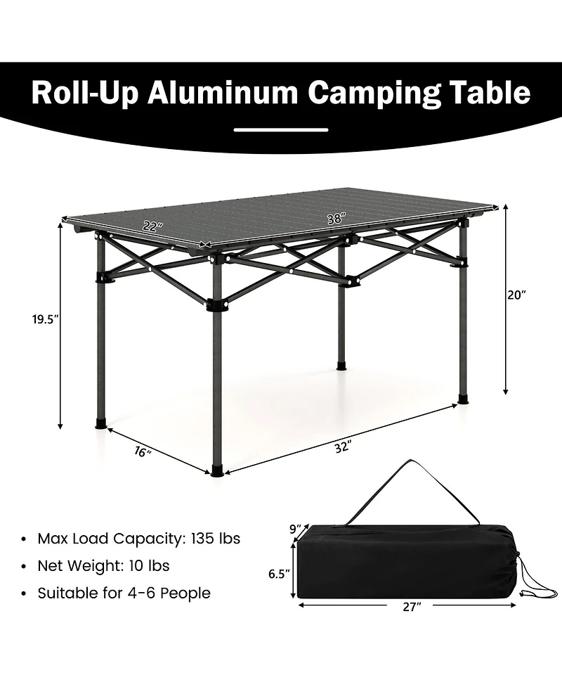 Slickblue Aluminum Camping Table for 4-6 People with Carry Bag-Black