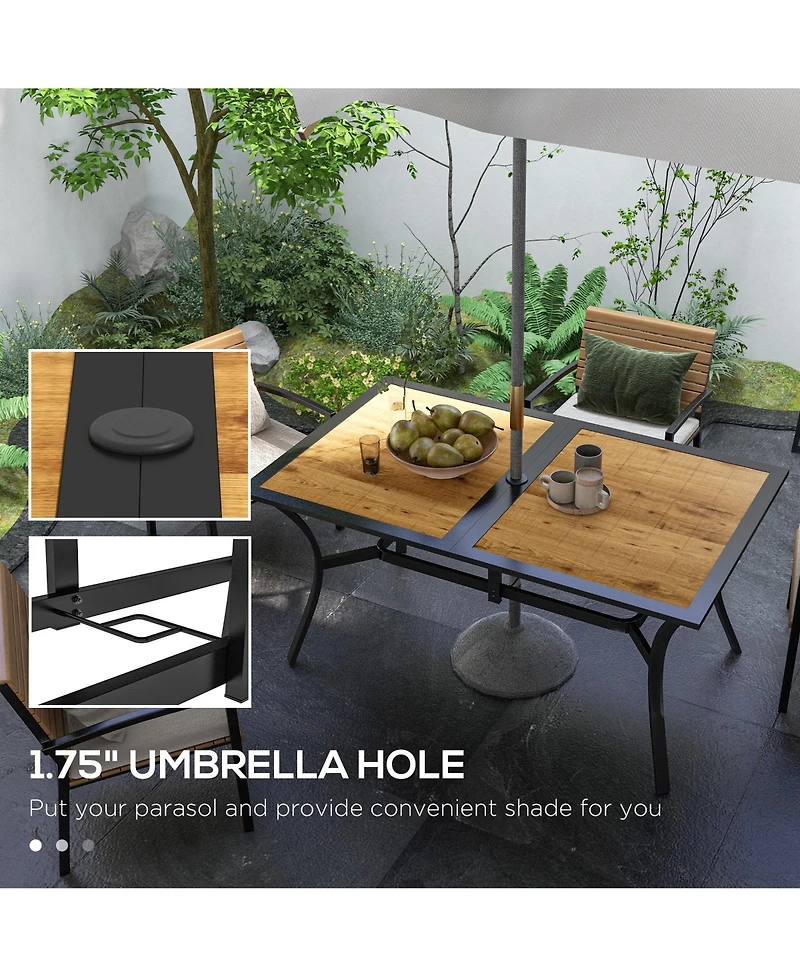 Outsunny Outdoor Dining Table with Umbrella Hole, Patio Dining Table, Brown