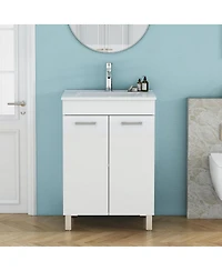 Sillysis Glossy White Freestanding Bathroom Vanity with Ceramic Sink, Soft Close Doors