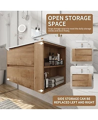 Sillysis Wall Mounted Bathroom Vanity with Gel Sink, Soft Close Drawers, Adjustable Side Shelf for Small