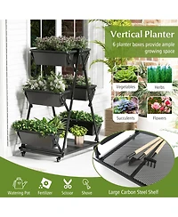 Slickblue 3-Tier Vertical Raised Garden Bed with 4 Wheels and 6 Container Boxes-Black