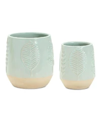 Slickblue Two-tone Porcealin Planter With Leaf Design (Set of 2)
