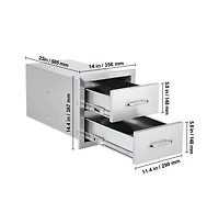Sugift Outdoor Kitchen Drawers 14W x 14.4H x 23D in Double Bbq Stainless