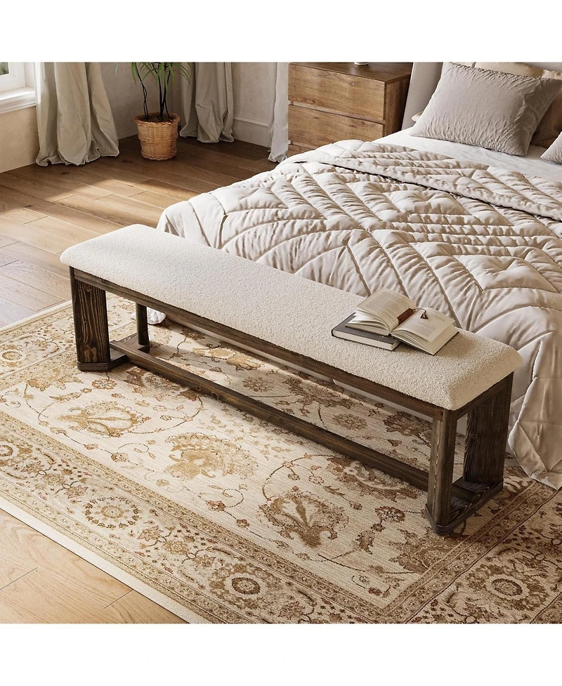 Tribesigns 63" Upholstered Bench, Solid Wood Entryway Shoe Bench with Cushion, Long Modern Farmhouse End of Bed Bench