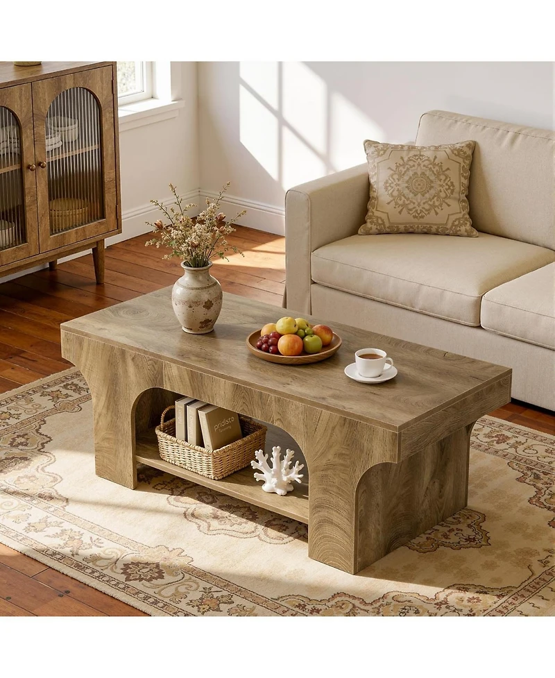Tribesigns 47.24" Coffee Table, 2-Tier Simple Rectangle Center Table for Living Room, Farmhouse Wooden Accent Cocktail Tea Table