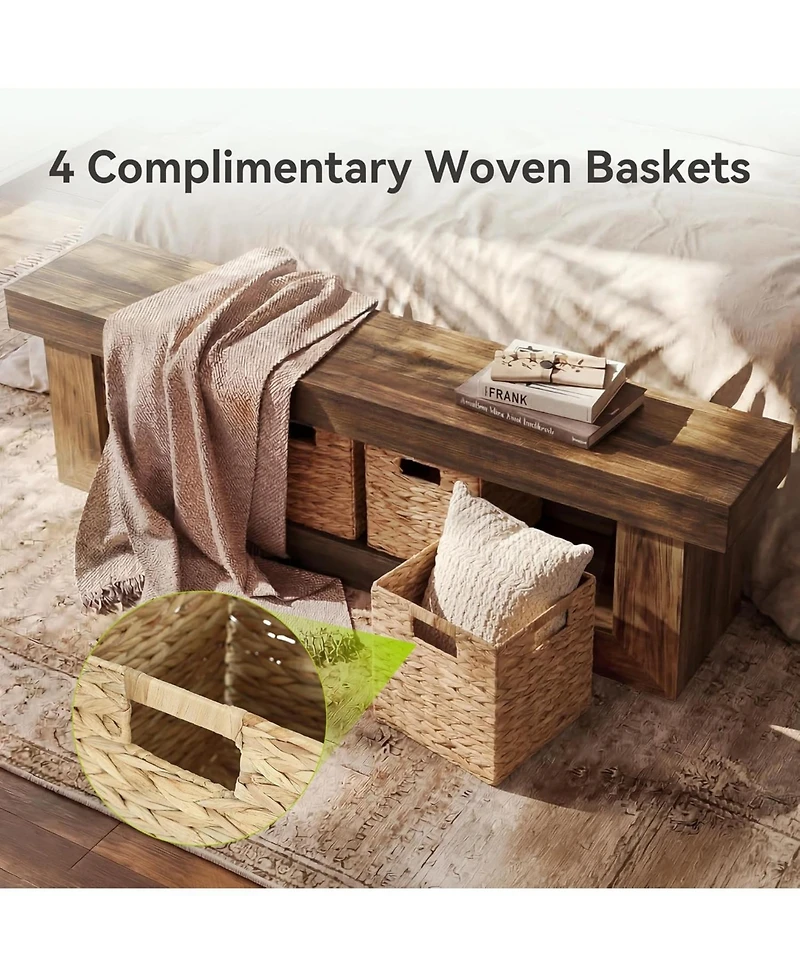 Tribesigns End of Bed Bench with Storage, 63" Thickened Wooden Shoe Bench, Farmhouse Indoor Bench Seat