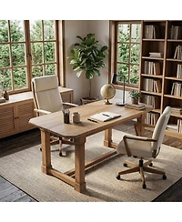 Tribesigns 63" Solid Wood Executive Desk, Thick Wooden Office Computer Desk, Rustic Farmhouse Workstations Writing Conference Table