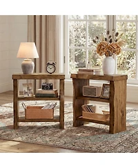 Tribesigns 3-Tier Solid Wood End Table Set of 2, Narrow Side Table with Live-Edge, Farmhouse Bedside Table